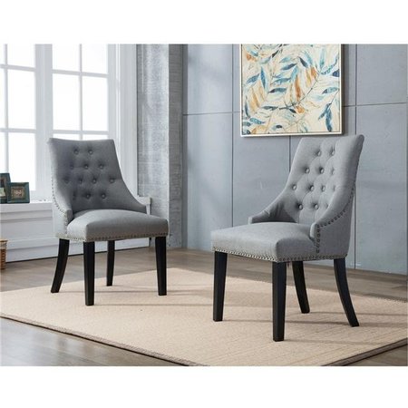 ORORA DEC Orora Dec LSS-8229C02-GRAY Mid Back Button-Tufted Fabric Dining Chair with Low-Profile Armrest; Gray - Set of 2 LSS-8229C02-GRAY